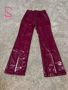 Women’s Patent Faux Leather Flare Pants - Burgundy